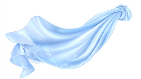 Soft light blue silk fabric flows gracefully, creating a sense of elegance and beauty. The delicate texture with sparkles adds charm, perfect for versatile designs.の素材