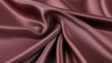 This image captures an elegant wine-colored satin fabric with a soft texture, creating beautiful drapes ideal for fashion or interior design.の素材