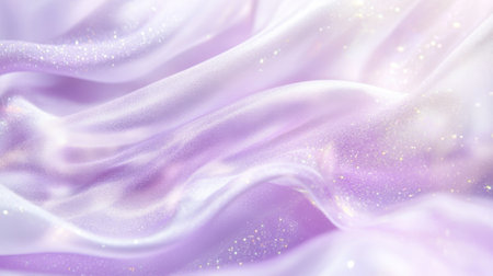 A soft purple silk fabric gently waves, showcasing a delicate shimmering texture that adds elegance and a touch of glamour. Ideal for backgrounds or design projects.の素材