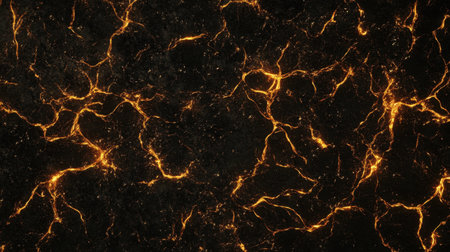This captivating abstract image features a black marble texture interwoven with glowing orange veins. Ideal for luxury design projects, this visually striking background enhances creativity and elegance.の素材