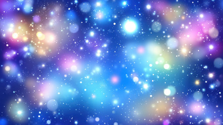 This abstract image showcases a vibrant background filled with soft bokeh lights in blue, purple, and pink hues, creating a dreamy and ethereal atmosphere.の素材