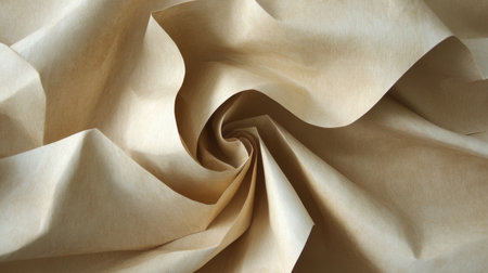 This image showcases a close-up view of crumpled brown craft paper with a swirling pattern, highlighting its soft texture and natural elegance.の素材