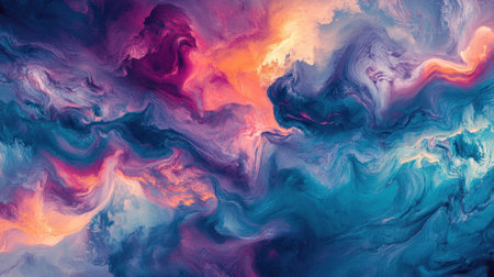 This stunning abstract artwork features swirling patterns of vibrant pink, purple, and blue shades, creating a captivating dreamlike atmosphere perfect for modern decor.の素材