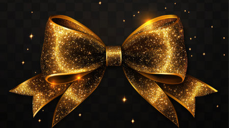 This stunning gold ribbon bow with a glitter effect on a dark background adds elegance to any festive occasion, making it perfect for celebrations.の素材