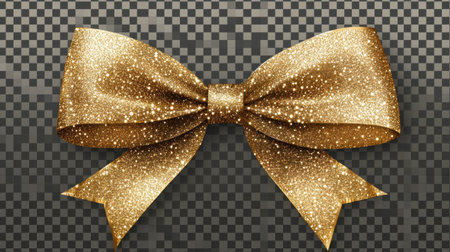 This elegant golden glitter bow adds a touch of sparkle to any gift. With its shiny texture and festive charm, it is ideal for special occasions and creative projects.の素材