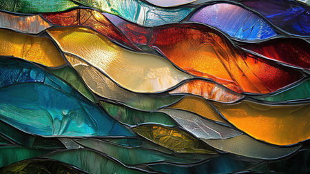 This vibrant abstract artwork features colorful waves of glass, showcasing a mesmerizing interplay of shapes and light. Ideal for modern decor.の素材