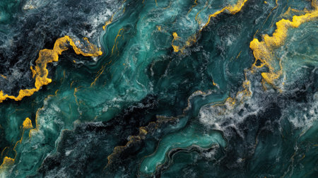 A stunning abstract marble texture featuring vibrant turquoise and gold hues, perfect for use in design projects, backgrounds, or artistic displays.の素材