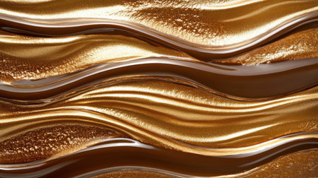 This image showcases smooth waves of a glossy golden liquid texture, perfect for creating an elegant and luxurious backdrop in various design projects.の素材