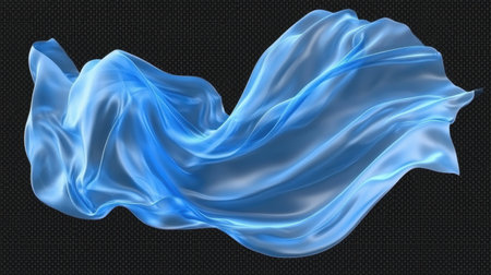 This image showcases a flowing blue silk fabric draped beautifully, creating an elegant and serene visual with smooth textures and captivating light reflections.の素材