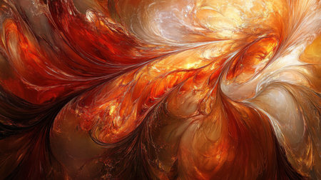 This mesmerizing abstract artwork features swirling patterns in vivid shades of orange, gold, and brown, creating a dynamic and fluid visual experience. Perfect for artistic backgrounds and digital design.の素材