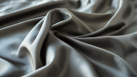 A close-up view of a smooth, soft gray fabric draped elegantly, showcasing its texture and shine, ideal for various design projects and aesthetic applications.の素材