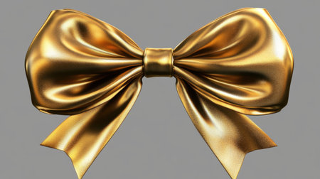 This image features a stunning golden bow crafted from shiny satin, perfect for enhancing gift presentations and adding a touch of elegance to decorations.の素材