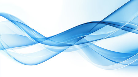 This image features a beautifully abstract representation of soft blue waves flowing gracefully across a clean white background, evoking a sense of tranquility and elegance.の素材