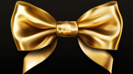 A stunning gold satin bow showcased against a sleek black background, perfect for enhancing gift presentation and adding a touch of elegance to any occasion.の素材
