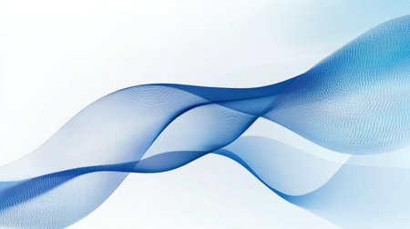 This elegant abstract image features soft blue waves gracefully flowing across a white background, evoking a sense of calm and tranquility. Perfect for modern design.の素材