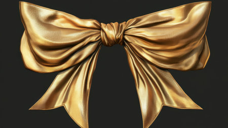 This stunning golden bow features a luxurious and shiny texture, making it a perfect decorative piece for celebrations or gift wrapping. Ideal for enhancing any festive occasion.の素材