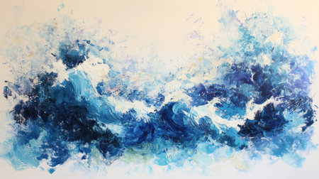 This captivating abstract painting features dynamic ocean waves depicted in varying shades of blue, showcasing artistic expression and fluidity. Ideal for interior decor.の素材