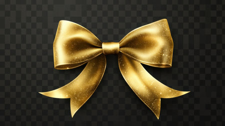 A beautifully crafted shiny golden bow, featuring sparkles, perfect for enhancing gifts and celebrations. Ideal for festive designs and event decorations.の素材