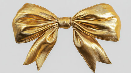 This striking golden bow showcases a luxurious and shiny texture, perfect for various festive decorations or elegant gift presentations.の素材