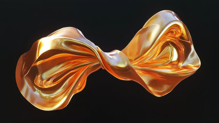 This abstract piece features a fluid sculpture in shimmering gold tones, gracefully twisting and flowing against a dark backdrop, evoking elegance and modernity.の素材