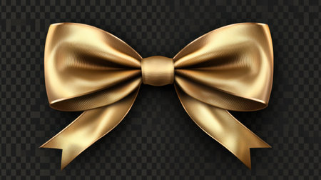 This image features a stunning golden ribbon bow on a transparent background, perfect for gift wrapping and festive decorations. Its elegant design adds beauty and charm to any project.の素材