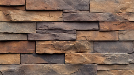 This image features a detailed textured stone wall showcasing a blend of brown and gray tones, ideal for use in various design projects or as a backdrop.の素材