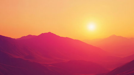 A stunning view of a serene sunrise over majestic mountains, showcasing vibrant colors in the sky and soft light effects, perfect for nature lovers.の素材