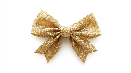 This stunning gold glitter bow adds a touch of elegance and sparkle to any festive decoration or gift wrapping. Perfect for parties and celebrations.の素材