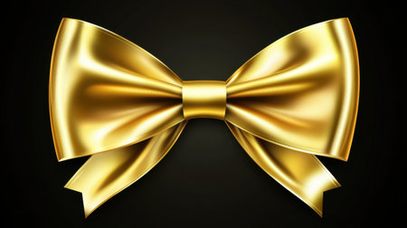 This image features an elegant golden bow set against a dark background, perfect for conveying luxury and charm for gifts and special occasions.の素材