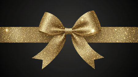 A stunning golden glitter bow sits atop a sleek black background, perfect for highlighting celebratory moments and festive occasions with elegance.の素材