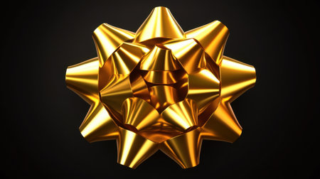 A striking golden bow sits on a dark background, perfect for enhancing gifts and adding a touch of elegance to celebrations and festive events.の素材