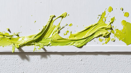 Bright green paint creates a stunning splash on a white canvas, embodying creativity and energy in a close-up view suitable for various artistic projects.の素材