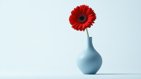 A striking image of a bright red flower standing elegantly in a soft blue vase, set against a clean white background. Perfect for home decor inspiration.の素材