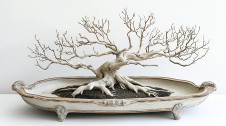 This stunning bonsai tree features intricate roots and a minimalist design, making it a perfect decorative piece for homes and offices to enhance tranquility.の素材