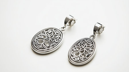 Discover these elegant vintage silver earrings featuring an intricate floral design, perfect for enhancing any outfit. Ideal for various occasions.の素材