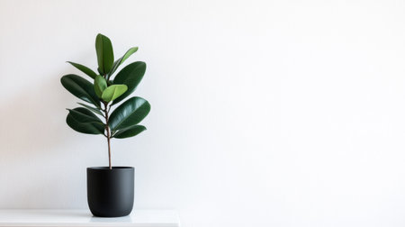A stylish indoor ficus plant in a sleek black pot adds a touch of greenery to a minimalist setting. Perfect for enhancing modern decor and creating a tranquil atmosphere.の素材