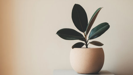 A stunning indoor plant in a minimalist ceramic pot brings a touch of nature to modern interiors. This serene setup enhances any living space.の素材