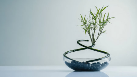 A stunning decorative vase featuring a sleek design, showcasing vibrant bamboo branches set against a minimalist backdrop, perfect for enhancing interior spaces.の素材