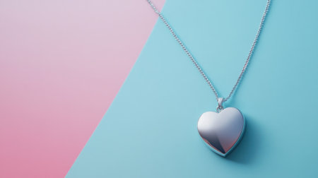 This beautiful heart-shaped silver pendant necklace shines gracefully against a colorful gradient background, making it a perfect accessory for romantic occasions.の素材