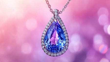 This stunning tear drop pendant necklace features a brilliant purple and blue gemstone that captures light beautifully. Perfect for any elegant occasion.の素材