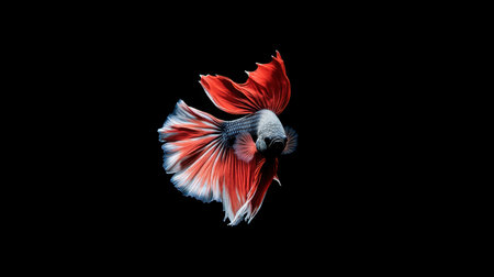 A stunning betta fish displays its vibrant colors and elegant fins against a solid black background, capturing the beauty of aquatic life in motion.の素材