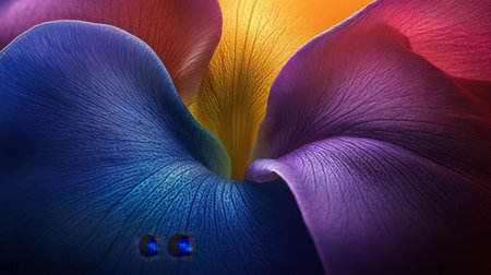 Explore an artistic close-up showcasing a vibrant array of colorful petals, highlighting delicate textures and organic curves in a serene floral composition.の素材