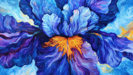 A stunning abstract artwork featuring a vibrant blue and purple flower, showcasing rich textures and bold colors. This piece captures the essence of nature's beauty and elegance.の素材