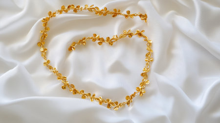 Discover the beauty of this elegant gold floral necklace and bracelet set displayed on a soft satin cloth, perfect for special occasions or gifting.の素材