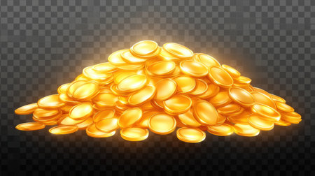 Vibrant representation of a heap of gold coins with a shiny surface, ideal for financial projects, prosperity themes, and wealth illustrations.の素材