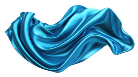 A stunning ocean blue silk fabric flows gracefully, showcasing smooth textures and elegant drapery. Perfect for backgrounds, textile designs, and more.の素材