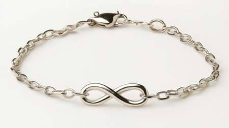 This elegant silver bracelet features a stunning infinity symbol design, perfect for adding a timeless touch to any outfit or occasion. Ideal as a gift.の素材