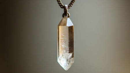 This stunning quartz crystal pendant showcases beautiful natural inclusions and reflections, a perfect piece for jewelry enthusiasts and collectors alike.の素材