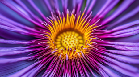 Captivating close-up view of a purple water lily showcasing intricate details of its vibrant petals and charming yellow center, perfect for nature enthusiasts.の素材