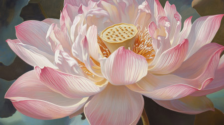 This exquisite image captures a stunning pink lotus flower in full bloom, surrounded by lush green leaves, evoking a sense of peace and tranquility in nature.の素材